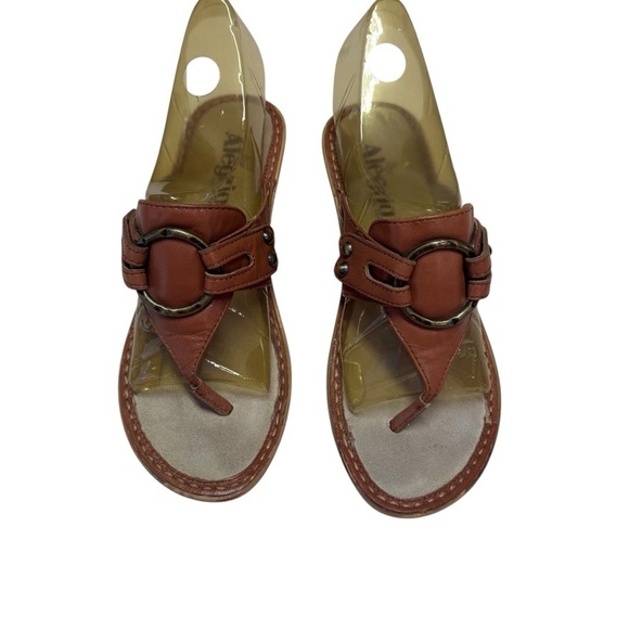 Alegria Lola Sandals Womens size 37 or US 7M Cognac Leather Wedge T Strap Style - Picture 2 of 10